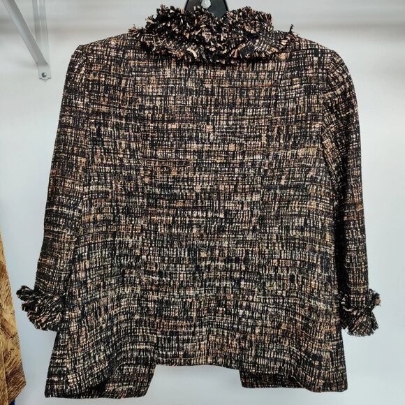 SARA CAMPBELL Open Blazer Jacket Fringed Ruffle Accents Black Brown Neutral 2 - Picture 6 of 10